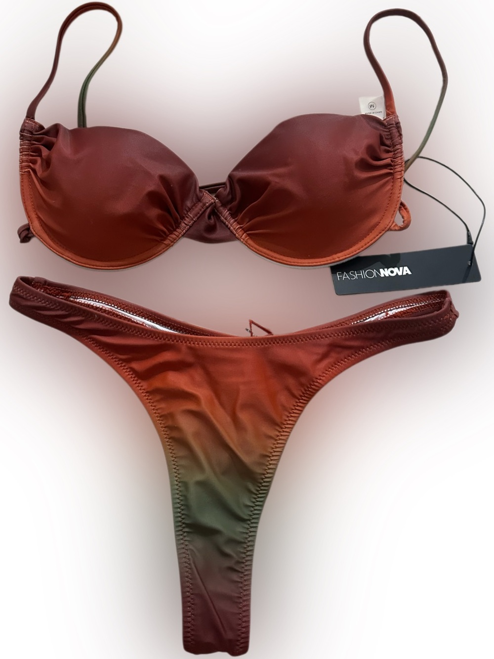 Fashion Nova Rust to Olive Gradient Underwire Bikini Set